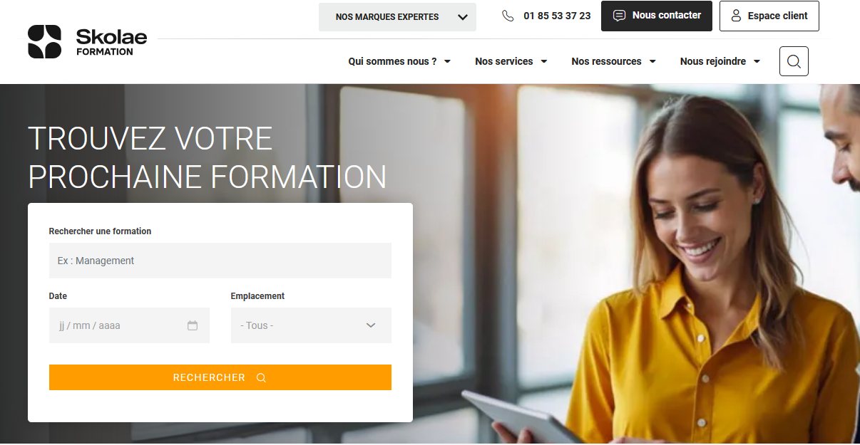 Page d'accueil du site Skolae Formation et son moteur de recherche de formations
